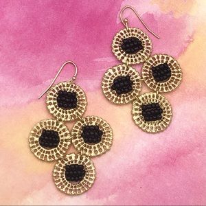 🌼 Black Bead Gold Disk Dangle Earrings